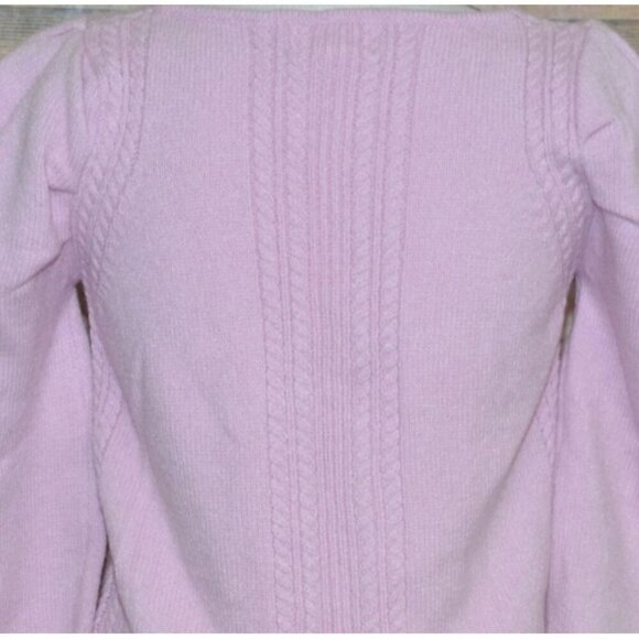 & Merci Ladies Pink Cropped Sweater L V-Neck Puff Sleeve Casual Cottage Core - Picture 6 of 9